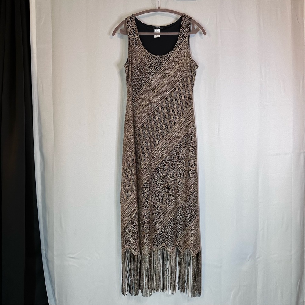 Vintage‎ MSK Maxi Flapper Dress Gold Metallic Blend Lined Sz 10 Y2K 90s Made USA